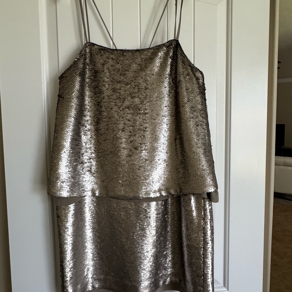 Banana Republic Pewter Sequin Tiered Dress Size 4